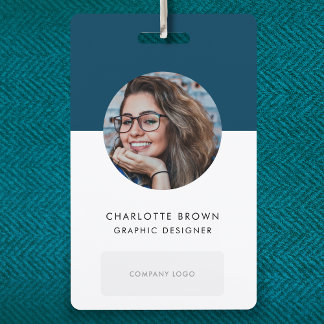 Navy Blue ID Card | Modern Foto Name Logo QR Ausweis