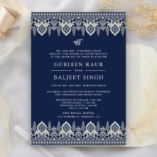 Navy-Blue-Ikat-Anand-Karaj-Sikh-Hochzeitseinladung Einladung