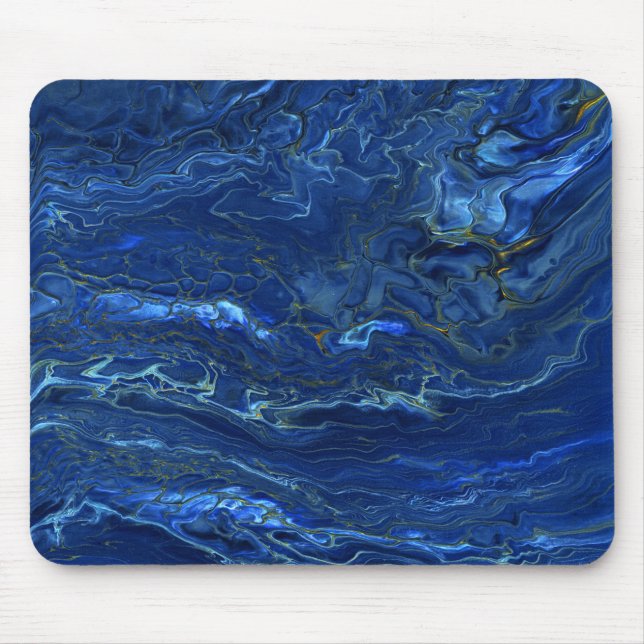 Navy Blue & Imitate Gold Marmor Akrylabstraktion Mousepad (Vorne)