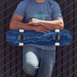 Navy Blue & Imitate Gold Marmor Akrylabstraktion Skateboard