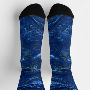 Navy Blue & Imitate Gold Marmor Akrylabstraktion Socken