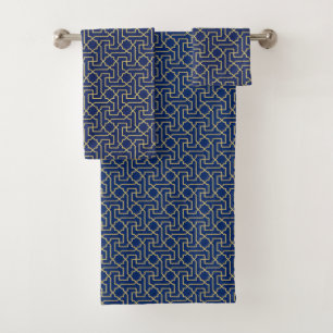 Navy Blue & Imitate Gold marokkanische Mosaikmuste Badhandtuch Set