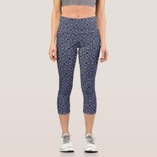 Navy Blue & Imitate Gold marokkanische Mosaikmuste Capri Leggings