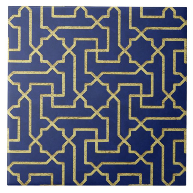 Navy Blue & Imitate Gold marokkanische Mosaikmuste Fliese (Vorderseite)