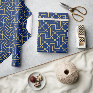 Navy Blue & Imitate Gold marokkanische Mosaikmuste Geschenkpapier