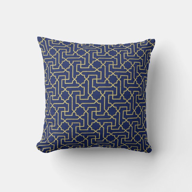 Navy Blue & Imitate Gold marokkanische Mosaikmuste Kissen (Vorderseite)