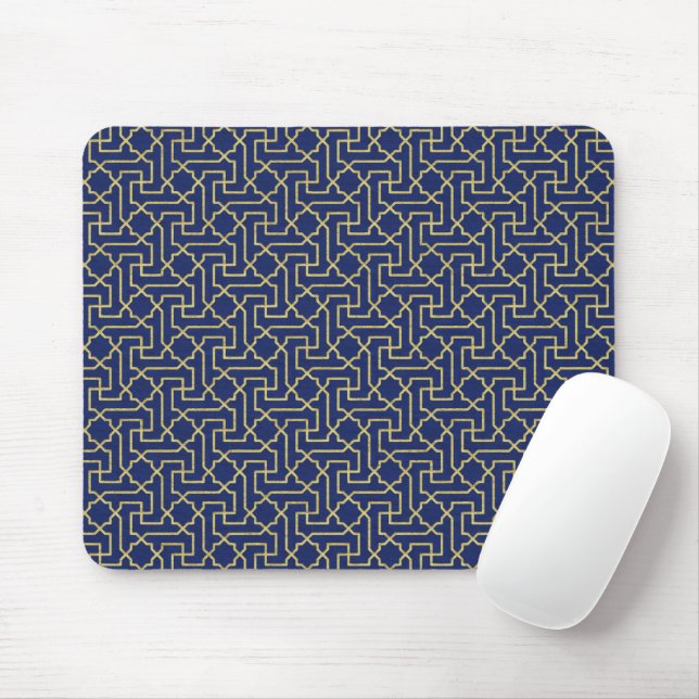 Navy Blue & Imitate Gold marokkanische Mosaikmuste Mousepad (Mit Mouse)