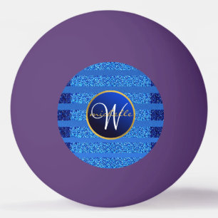 Navy Blue Imitats Glitzern Bokeh Funkelnd Monogram Tischtennisball