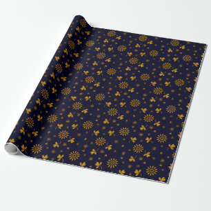 Navy Blue Imitats Gold Foil Floral Blätter Geschenkpapier