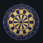 Navy Blue Imitats Gold Foil Individuelle Name Geom Dartscheibe<br><div class="desc">Ein klassisches Dart-Design mit abwechselnden Marineblau- und Imitat-Goldfolie-Dreiecken. Oben und unten gibt es den Namen und eine Nachricht als Bogentext,  in goldenen Kappen.</div>
