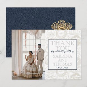 Navy Blue India Wedding Foto Vielen Dank Dankeskarte