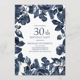 Navy Blue Indigo Blätter 30. Geburtstag Einladung