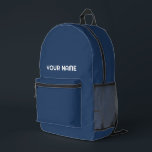 Navy Blue Individuelle Name Kids Backpack Bedruckter Rucksack<br><div class="desc">Einfache Personalisierung dieses coolen und einfachen Kinderrücksstapels mit Ihrem Namen oder Text. Ein cooles und modernes Design in Marineblau und Weiß mit einem klaren serifenlosen Schriftart, für ein modernes, berufliches und edgy Aussehen, perfekt als Sondergeschenk für Unis, Gymnasiasten, Gymnasiasten und Kinder. Der Rucksack kann in jeder Farbe und jedem Schriftart...</div>