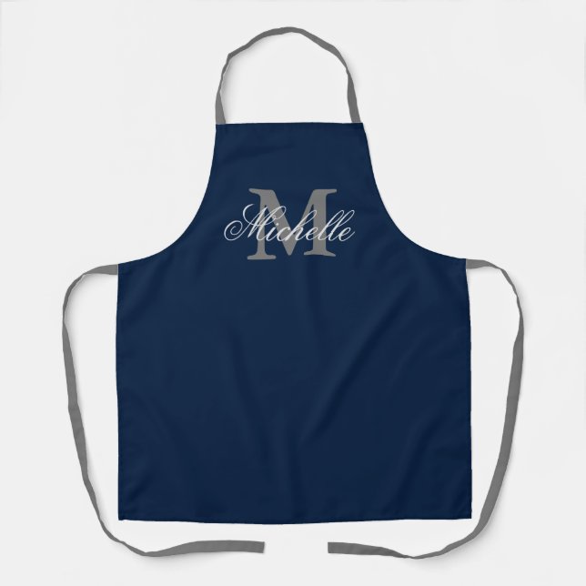 Navy-Blue-individuelle Name-Monogramm-Küche Schürze (Vorderseite)