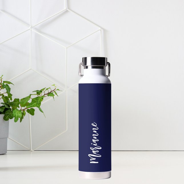 Navy Blue individuelle Name Script Trinkflasche (Von Creator hochgeladen)