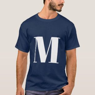 Navy Blue Initial Letter Monogram Modern Stilvoll T-Shirt