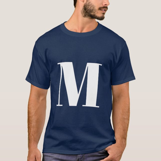 Navy Blue Initial Letter Monogram Modern Stilvoll T-Shirt (Vorderseite)