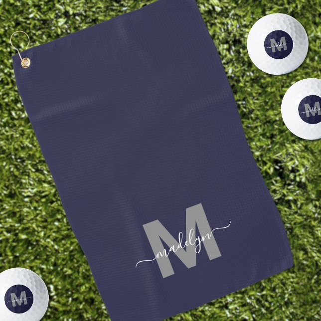 Navy Blue Initial Name Monogram Golfhandtuch (Navy Blue Initial Name Monogram Golf Towel )