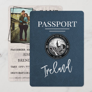 Navy Blue Ireland Passport Save the Date
