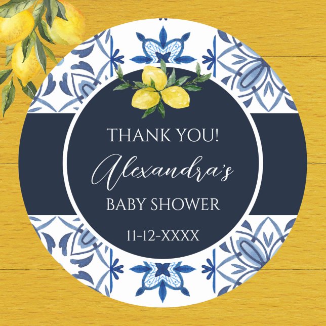 Navy Blue Italia Lemon Baby Dusche Vielen Dank Runder Aufkleber (Von Creator hochgeladen)