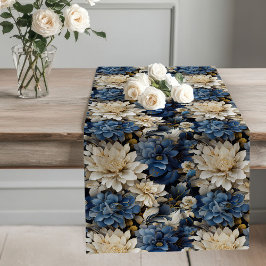 Navy blue ivory floral stylish elegant dining großer tischläufer