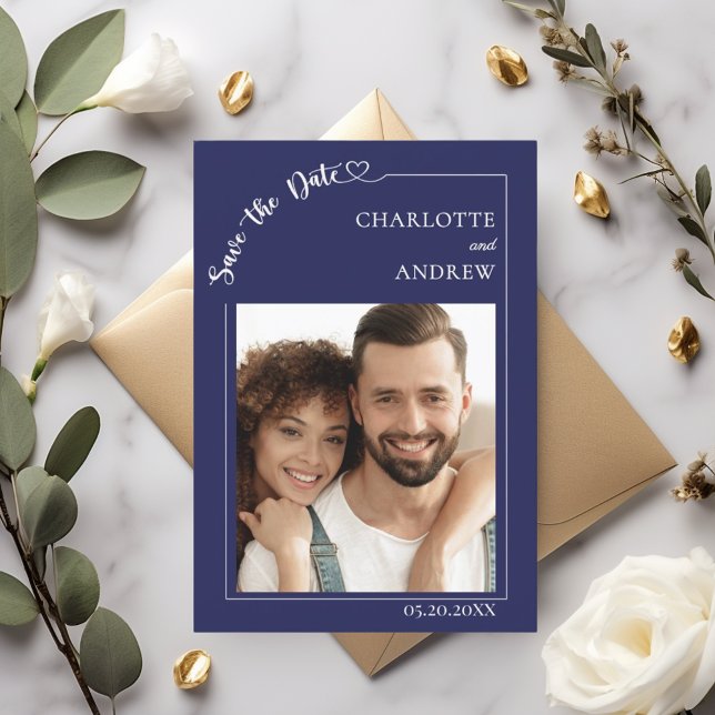 Navy blue ivory photo wedding Save the Date (Von Creator hochgeladen)