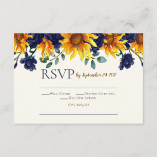 Navy Blue Ivory Rustic Country Sunflower UAWG Einladung