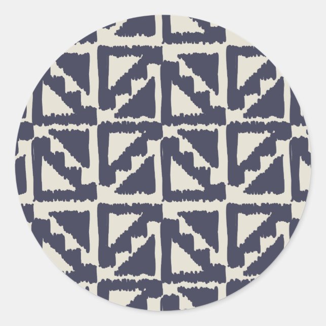 Navy Blue Ivory Tribal Print Ikat Triangle Muster Runder Aufkleber (Vorderseite)