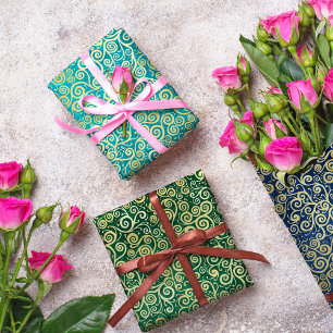 Navy Blue Jade Green Aquamarin Gold Wirbel Muster  Geschenkpapier Set