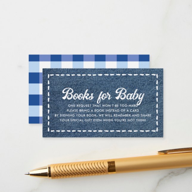 Navy Blue Jean Baby Shower Boy Books for Baby Begleitkarte (Vorderseite/Rückseite Beispiel)