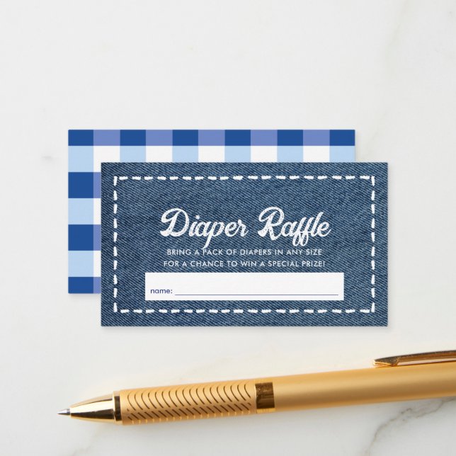 Navy Blue Jean Baby Shower Diaper Raffle Ticket Begleitkarte (Vorderseite/Rückseite Beispiel)