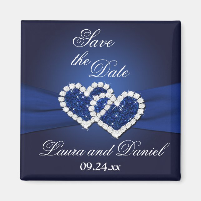 Navy Blue Joded Hearts Speichern Sie das Date Magn Magnet (Vorne)