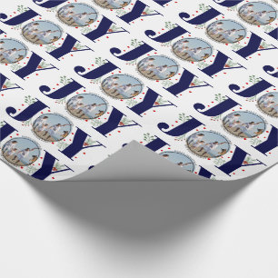 Navy Blue JOY Frohe Weihnachtsfeiertag Foto Geschenkpapier