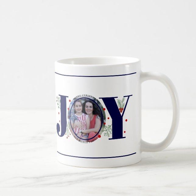 Navy Blue Joy mit Beeren Weihnachts-Foto Kaffeetasse (Rechts)