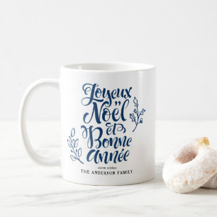 Navy Blue Joyeux Noël und Bonne Année Calligraphy Kaffeetasse