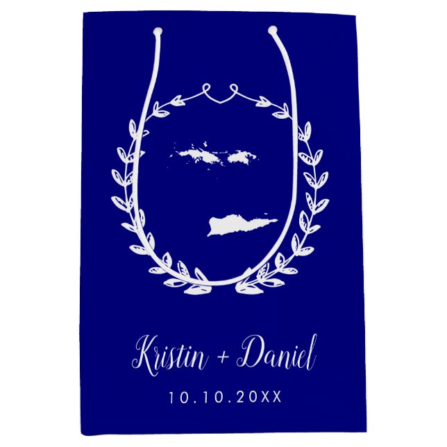 Navy Blue Jungfrau Islands Map Wedding Welcome Swa Mittlere Geschenktüte (Vorderseite)