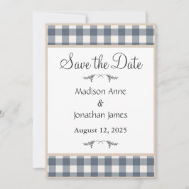 Navy Blue Kariert Farm Wreath Country Save The Date
