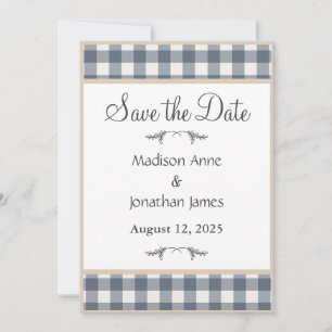 Navy Blue Kariert Farm Wreath Country Save The Date