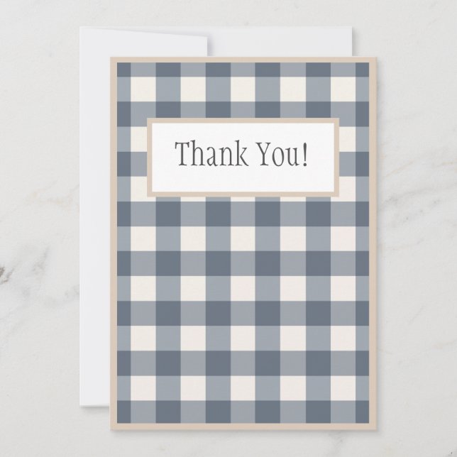Navy Blue Kariert Gingham Country Wedding Dankeskarte (Vorderseite)