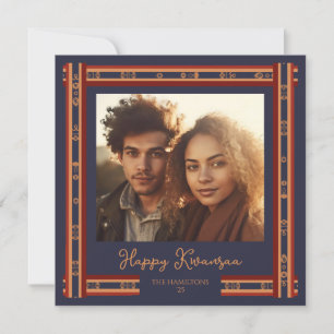 Navy Blue Kariert Ribbon Border Kwanzaa Card Feiertagskarte