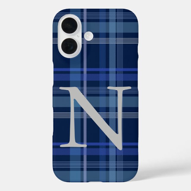 Navy Blue Kariert Tartan Niedlich Retro Monogram Case-Mate iPhone Hülle (Rückseite)