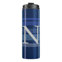 Navy Blue Kariert Tartan Niedlich Retro Monogram