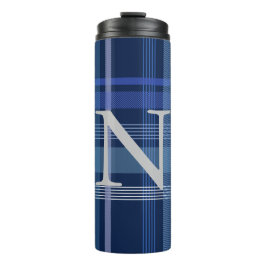 Navy Blue Kariert Tartan Niedlich Retro Monogram Thermosbecher