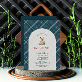 Navy Blue Kariert Teddy Bärenjunge Babydusche Einladung