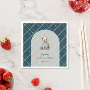 Navy Blue Kariert Teddy Bärenjunge Babydusche Serviette