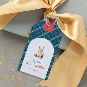 Navy Blue Kariert Teddy Bear Bow Babydusche Geschenkanhänger