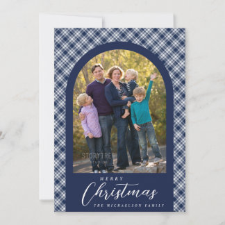 Navy Blue Karo Familienfoto Weihnachten
