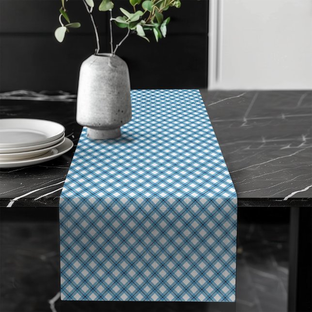 Navy Blue Karo Table Runner für saisonale Charm Großer Tischläufer (Navy Blue Check Table Runner for Seasonal Charm)