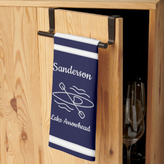 Navy Blue Kayak Monogram Name Lake House Kitchen T Geschirrtuch