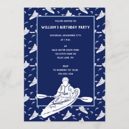 Navy Blue Kayak Pattern Kayaking Themed Party Einladung